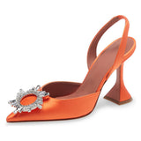 Plataz Orange Sardine Slingbacks High-Heeled Banquet Fashion Singles Tip-Tip And Water Drill Buckle High Quality Shoes
