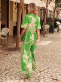 Plataz 2024 New Fashion Women's Printed Jumpsuit V-Neck Short-Sleeved Woman