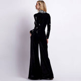 Plataz And Winter New High-Waisted Jump Trousers Heavy Industry Nails And Diamond Temperament Bandage Wide Leg Pants