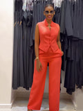 Plataz Suit With Orange Suction Loose Large Size Sleeveless Broad Leg Two-Set