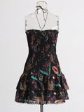 Plataz Holiday Wind 2025 Summer New Breast-Scaring Necked Neck Design Short-Height Bullet Short Dress