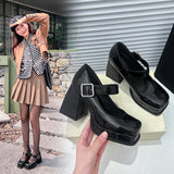 Plataz Shoes Spring New Square Head Thick Heel Women's Shoes Light Mouth Clasp Single Shoes Mary Treasure Shoes 40-43 High Quality Shoes