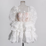 Plataz Version Of The Women's Group Wind 2025 Summer New Heavy Industry Bubble Sleeves Embroidered With Leaves Side Short Women's Dress