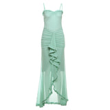 Plataz Autumn And Winter Women's New Temperament Sexy Bareback Mesh Sling Dress Solid Color Dress HZ0628