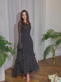 Plataz 2024 New Chiffon Spot Lotus Leaf Sleeve Temperament Long Splicing Irregular Dress