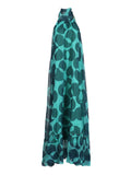 Plataz Printed Holiday Dress 2025 Summer Show Back New Hanging Neck Sleeveless Swing Leaves Side Dress Woman