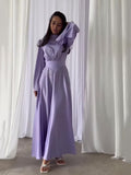 Plataz Summer New Fashion Temperament Breathable Waist-Watery Pure-Color Long-Sleeved Dress