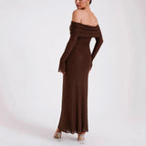 Plataz Women's New Luxury Out-Shoulder Long-Sleeved Body Drilled Noble Dress HZ0628