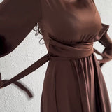 Plataz Long-Sleeved Lotus Leaf Cuffed Belt Waist-Repaired Penetted Joint Dress