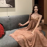 Plataz Beach Dress Chiffon Print Tie Stitched Squint Dress Hanging Neck Tie With Bareback Holiday Dress Woman