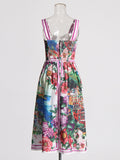Plataz Beach Mid-Wind Dress 2025 New Suspension Fish Bones Stitched Mid-Rise Personality Graffiti Printed Dress Woman