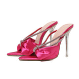 Plataz Bow Tip-Headed Crystal And Ultra-High Heel Sand Slippers Muller Shoes High Quality Shoes