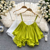 Plataz Summer Blouse Loose Lotus Side Shoulder Double Sleeveless Sleeveless Sling Sling Vest Woman DJPT