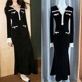 Plataz 2024 Autumn And Winter Small Fragrant Wind Hit The Fish Tail Waist Dress Temperament High-End V-Neck Long Dress