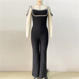Plataz Sleeveless High-Waisted Jumpsuit Fashion Nail Drill Tight Elastic Broad Leg Pants Jumpsuit Woman