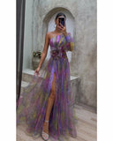 Plataz Women's Explosive Flower Slant Shoulders Big Smash Flower High-End Dress HZ0628