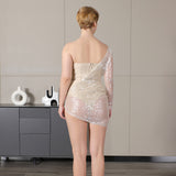 Plataz Thin Mesh Shading Lint Long Sleeves With High-Waisted Solid Color Temperament Slim Bandid Dress