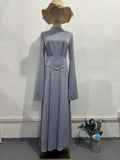 Plataz Summer New Fashion Temperament Breathable Waist-Watery Pure-Color Long-Sleeved Dress