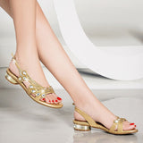 Plataz New Flat-Soled Sandals Women Wear High Heels Golden Water Drill Bohemian Diamond Beach Women's Shoes Coarse High Quality Shoes