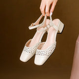 Plataz Size Women's Shoes Wrapped Head Thick Heel One-Word Sandals Women 2025 Summer New Low Heel Women's Shoes High Quality Shoes