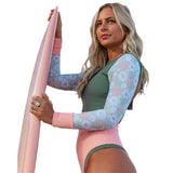 Plataz New Swimsuit Solid Color Print Splicing Long-Sleeved Surfsuit Sexy Bareback Swimsuit Woman Swimsuit DJPT
