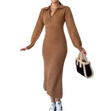 Plataz Women's Clothing 2024 Autumn New POPL Collar Zipper Long-Sleeved Ass Dress Women