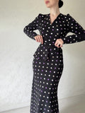 Plataz Chic French Wave Dot Dress Temperament V-Necked Hip Dress Tice With Waist Display Skinny Bottom Skirt