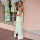 Plataz 2025 New Solid Color Slingless Sleeveless Square Collar Open-Back Fork Dress