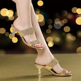 Plataz The Summer Of 2025, The New Water-Drilled Cool Slippers Women's High-Heeled Shoes Temperament Diamond Slippers Fashion Flip-Flops High Quality Shoes