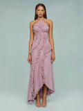 Plataz For High-End Chiffon Dress Women Lotus Edge Folding Design Thin Long Dress Fast Fashion HZ0628