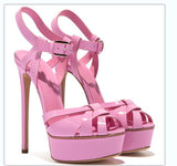 Plataz Black PU Large-Size Round-Headed Fashion Sandals Fine Heel Waterproof Table Banquet Sandals High Quality Shoes