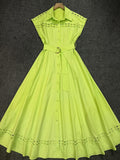 Plataz Spring And Summer Holiday Wind Collar Lace Splicing Hollow Belt Shirt Dress Dress