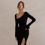 Plataz Autumn 2025 New Bag Ass Dress Temperament Sexy Body-Slanted Shoulder Open Skirt Dress Woman DJPT
