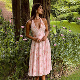 Plataz Autumn 2025 New Women's Clothing Ins Sweet Style Sexy Body Print Hanging Neck A Swing Dress Woman DJPT