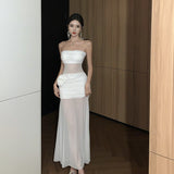 Plataz Holiday Style Sexy Perspective Mesh Yarn Flowers With Breasts Women Design Sense Of Body Quality Dress