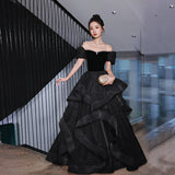 Plataz Word Shoulder Evening Dress Woman 2025 New Art Exam Graduation Evening Dress Dress Spring Temperament Banquet Dress