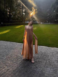 Plataz High-End Fluttering Ribbon Wiggle Mesh Patched Tset Dress Women's Holiday Birthday Party Evening Dress