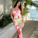 Plataz Women's Summer New Flower Printd Sling Sling Bag Suit Two-Piece Casual Set DJPT