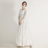 Plataz Dress 2025 New White Fashion Long Slim Slim Elegant Banquet Host Fashion Dress