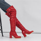 Plataz Boots 2025 Autumn High Boots Round Head Folded Thick And Black Over-Knee Pile Boots High Quality Shoes