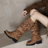 Plataz Western Boots Women Thin Boots Boots High-Heeled Boots High-Heeled Boots Belt Buckle Knight Boots Thick And Boots 40-43 Large Code High Quality Shoes