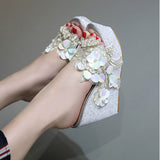 Plataz Cool Slippers Shop Hundred Korean Version Of Fashion Beaded Flowers Summer Transparent Slope And Thick Bottom Slippers High Quality Shoes