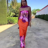 Plataz Positioning Print Medium Long Bag Hip Dress Sexy Breast Repair Dress Summer HZ0628