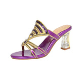 Plataz Drill Sandals Summer New Women's Cool Slippers With Fashion Crystal Coarse Heel High Heels Wear Women's Slippers Anti-Slip High Quality Shoes