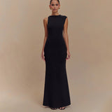 Plataz 2025 New Solid-Color Sleeveless Roll-Free Backpack Hip Dress