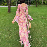 Plataz Holiday Fairy Pink Broken Flower Dress Design Feeling Lotus Leaf Side Flowing Long Dress 2024 New Model