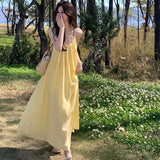Plataz Style Yellow Sling Dress Women's Summer Seaside Wearing Skirt Loose Age Reduction A Skirt