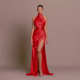 Plataz Summer New Temperament Collar Dress Hanging Neck Sleeveless Open Fork Thin Dress Dress Dress DJPT