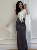 Plataz 2024 Long-Sleeved Sleeves Sweet Long-Sleeved Splicing Bag-Suited Body-Dight With Dress