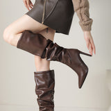 Plataz Pointed Folded High-Heeled Boots Women Autumn And Winter Fine And High Heap Boots Long Boots Women's Boots High Quality Shoes